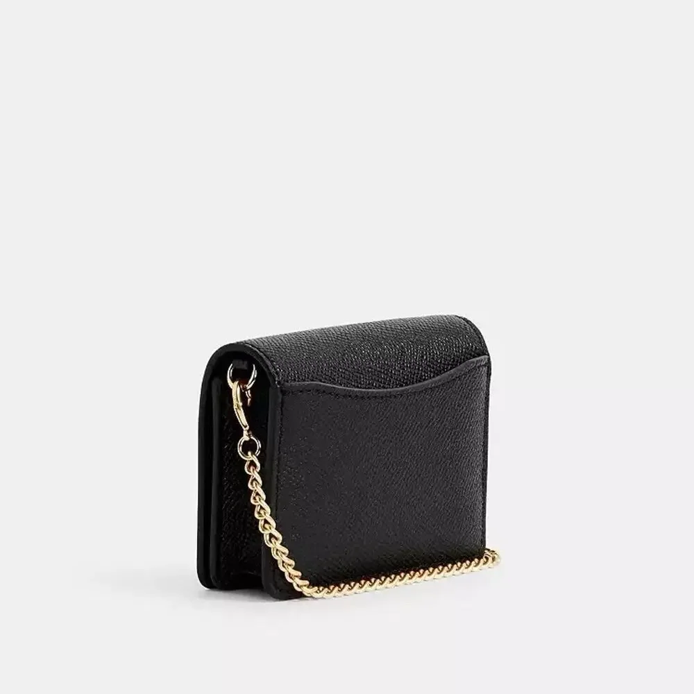 NWT Coach C0059 Black Leather Mini Chain Wallet Card Crossbody Bag